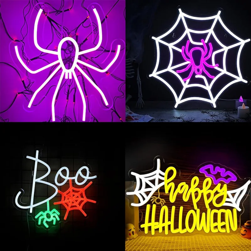 

Halloween Spider Web Neon Sign Halloween LED Light Up Sign Wall Decor for Bedroom Bar Office Hanging Holiday Party Gifts