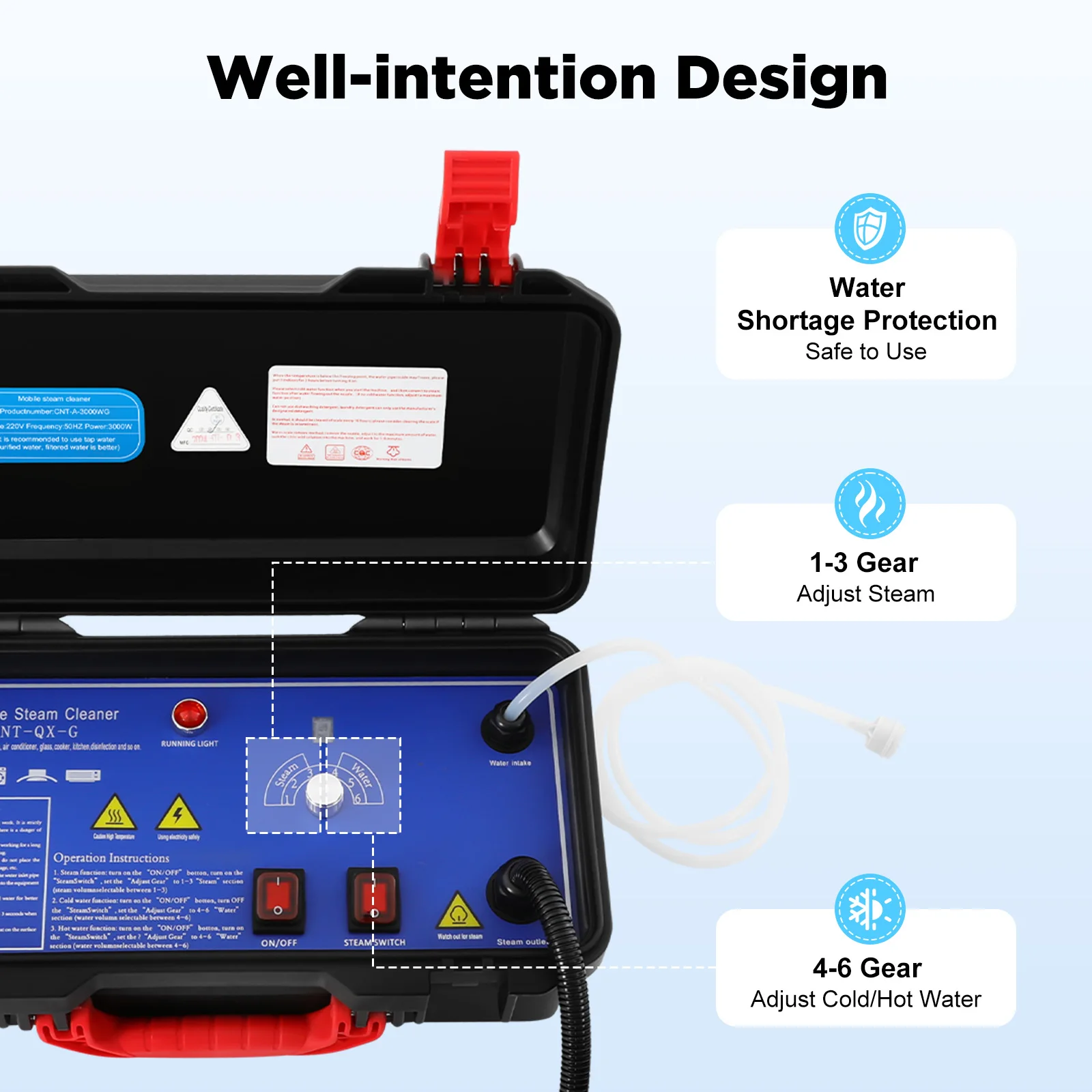 220V 3000W Intelligenter Reiniger, Wasserspritzpistole Oberflächenreiniger Dampfreinigungsmaschine für Garten, Zaun, Autos – Detail 7