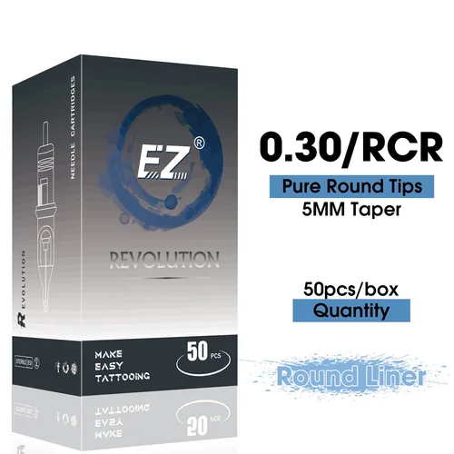 50 Uds. Agujas de tatuaje de cartucho EZ Revolution tubos redondos puros delineador redondo maquillaje permanente agujas de tatuaje desechables