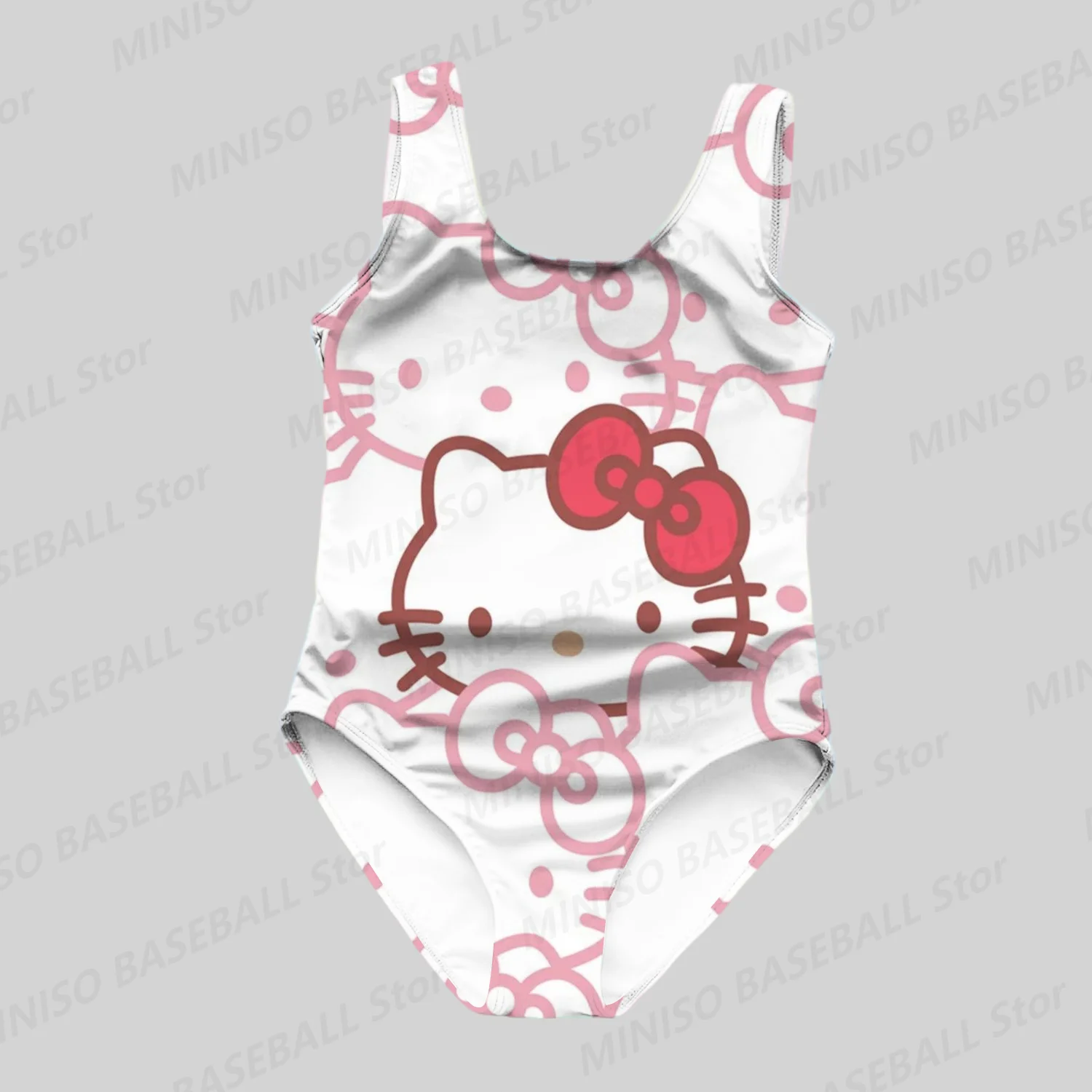 New Summer Sanrio Girl One-piece Swimsuit Hello Kitty Red Bow Pink Pattern Swimsuit Children/Adult Cute Cartoon Women\'s Swimsuit