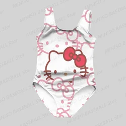 New Summer Sanrio Girl One-piece Swimsuit Hello Kitty Red Bow Pink Pattern Swimsuit Children/Adult Cute Cartoon Women's Swimsuit