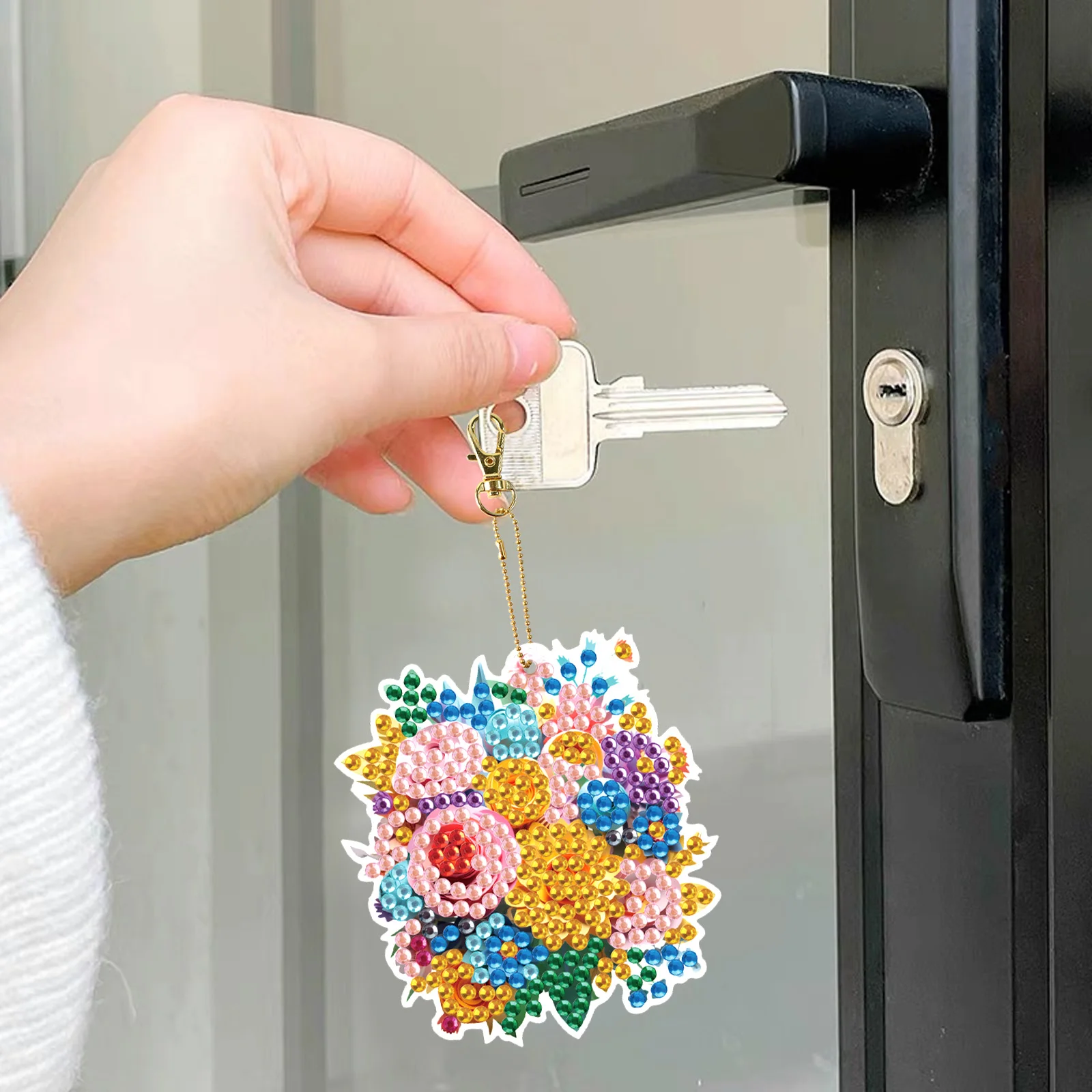 6PCS Diamond Art Painting Keychains Kit,flower bouquet DIY Diamond Art Ornaments Bag Key Pendant Art Crafts Decor handmade Gifts - view 6