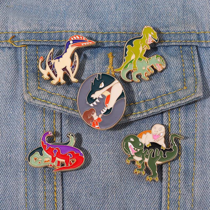 Pines Lapel Badges Creative Animal Jewelry Gift for Kids Friends Dino Fight Enamel  Brooch Custom T-Rex Dinosaurs