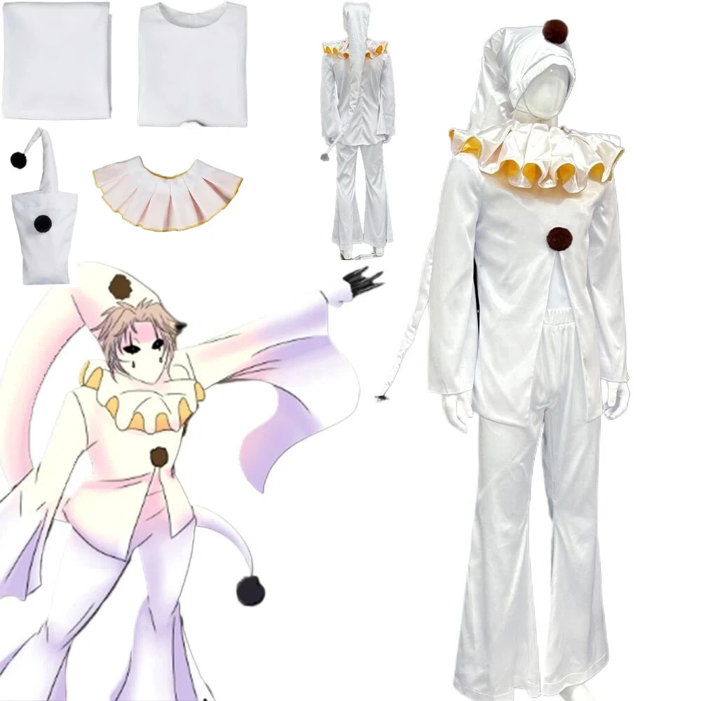 Horror Anime Freak Circus Pierrot Cosplay Costume Hat Classic White Style Harlequin Halloween Clown Role Play Outfit