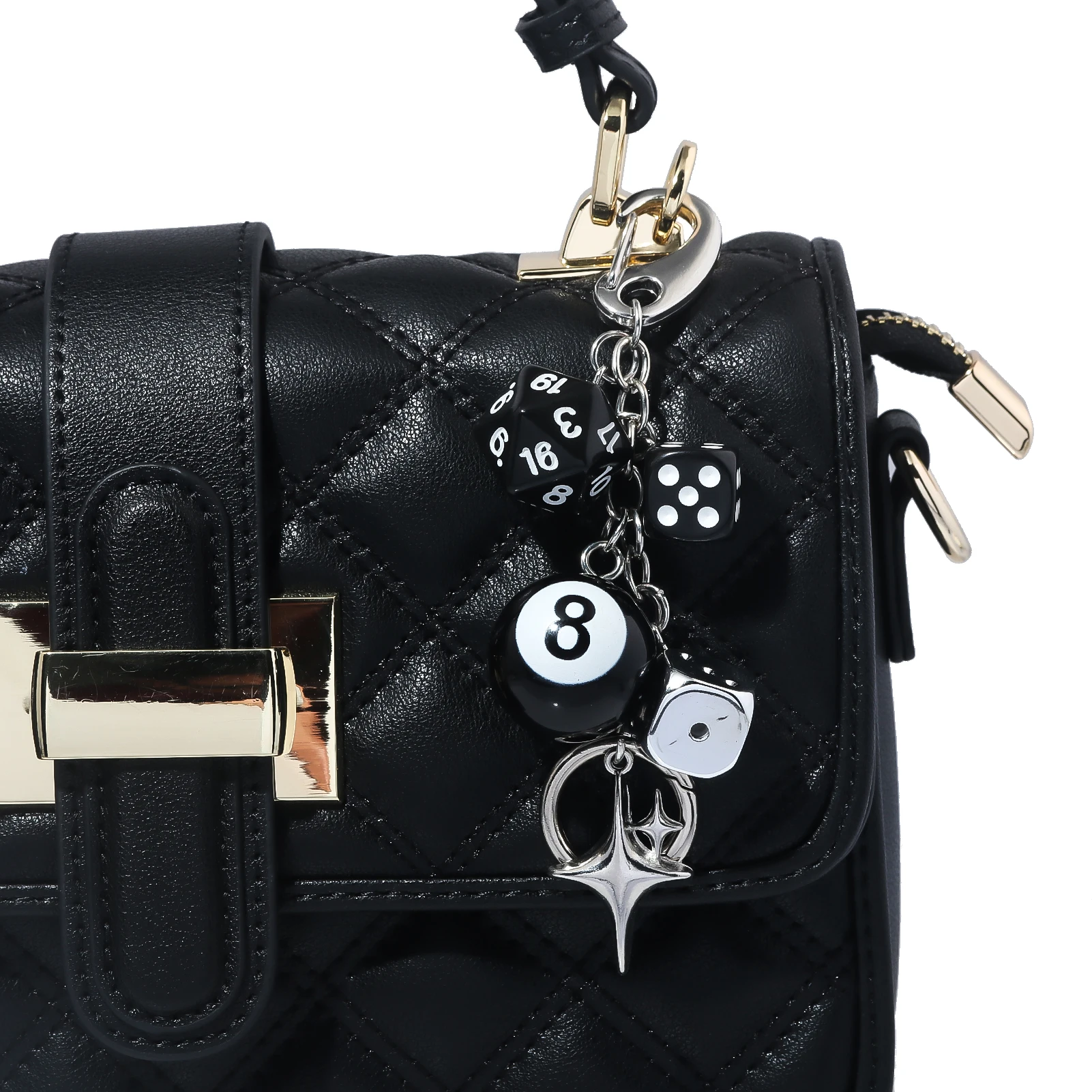 Hiphop Black Dice Billiards Keychain Y2K Lucky Dice Starburst Pendant Bag Charms Hangings Punk Cool Ornament Accessories image 6