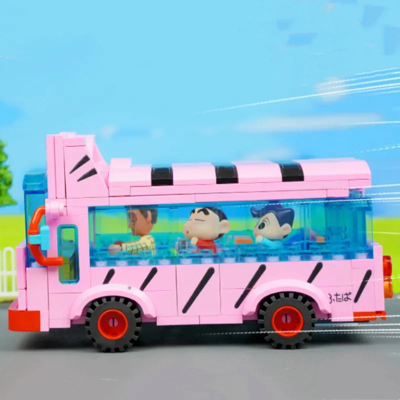 keeppley Crayon Shin-chan Cat School Bus Building Blocks DIY Toys Assembled Anime Car Model Ornaments Children’s Birthday Gifts