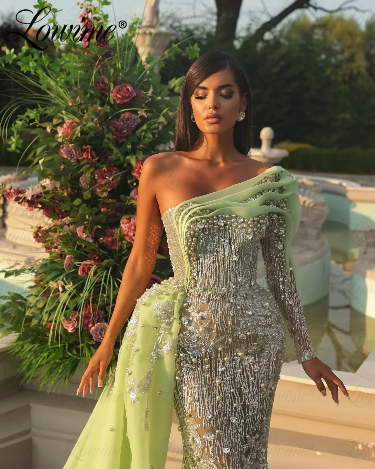 Green Arabic Evening Dress Long Sleeve Mermaid Aso Ebi Wedding Party Engagement Gowns Abendkleider Long Prom Dresses Customized