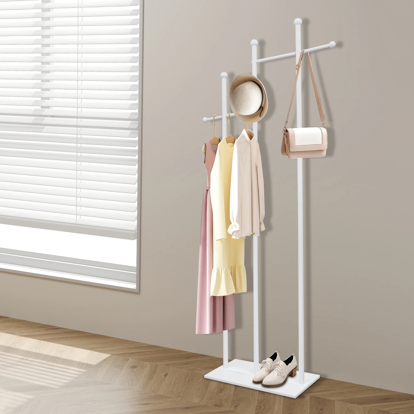

White Iron 19.69 * 11.02 * 68.9 Inch Clothes Storage Rack High Load-bearing Clothes Hanger Simple Secondary Cleaning Area