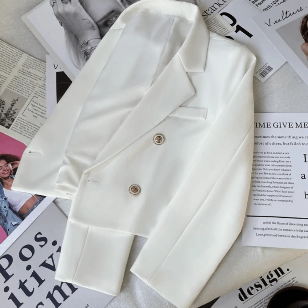 

Classic Casual Korean Suit Jacket Long Sleeve Buttoned Blazer Suit Coat Women College Clothes Loose Short Office Blazer Office
