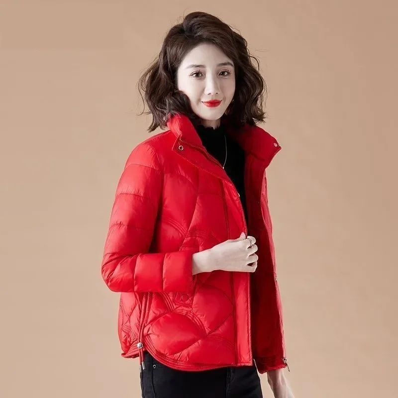 Women Light Thin Down Jacket Coats Autumn Winter Long Sleeve Korean Slim Tops Outwear Short Jackets Standing Collar Cotton Coat