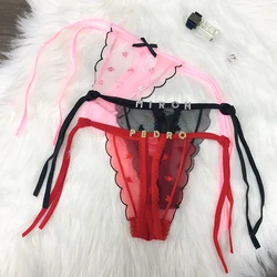 Sexy Lace Embroider G-string Thong Custom Women Underwear Bikini Personalised Crystal Letter Customized With Name Panties