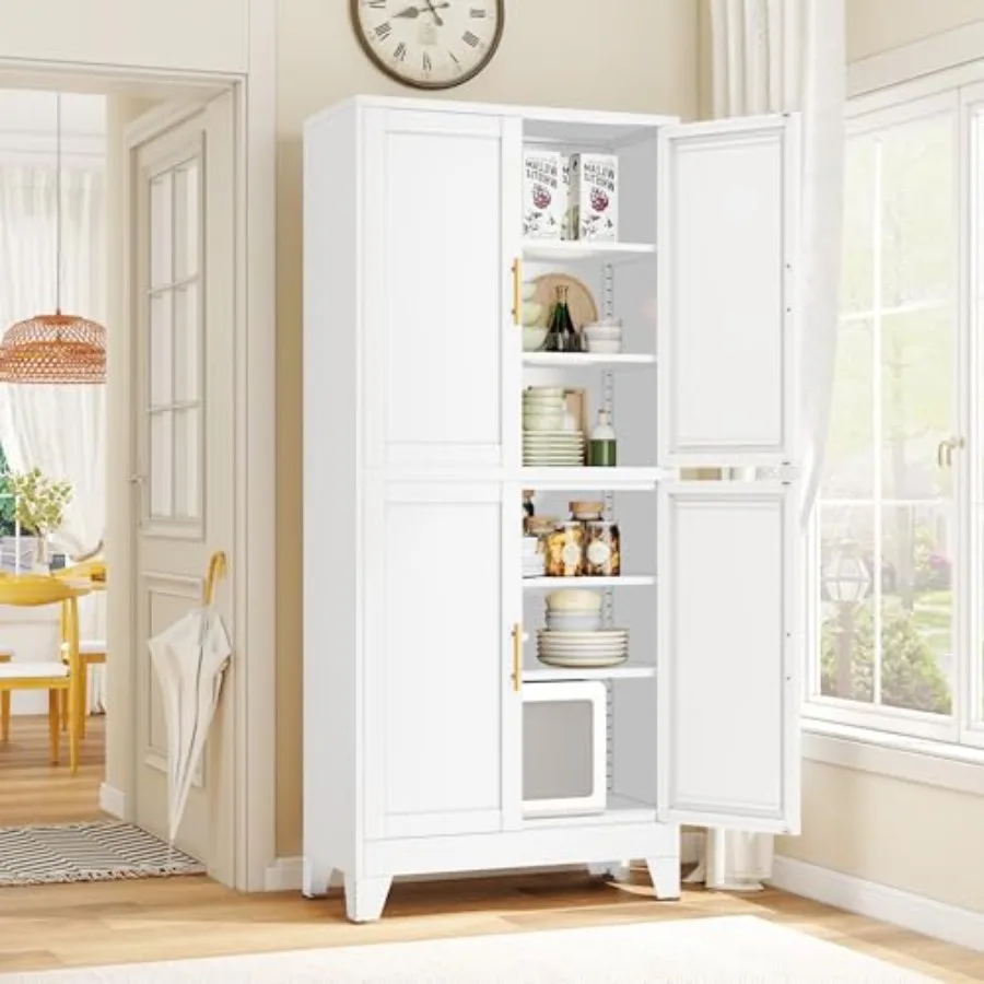 75.2 Tall Metal Pantry Cabinet for Kitchen Storage, Sleek Gray Finish, Heavy-Duty Steel Construction with Adjustable Shelves an