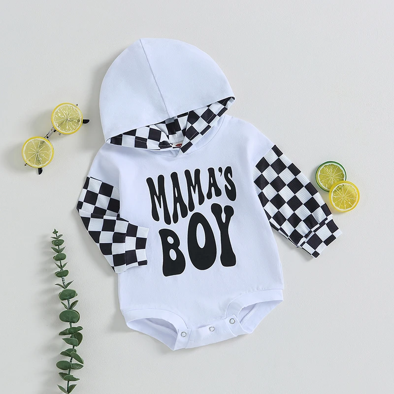 Baby Boy Fall Clothes Long Sleeve Pullover Checkerboard Hoodie Romper Sweatshirt Mama Boy Outfits Sweater Jumpsuit