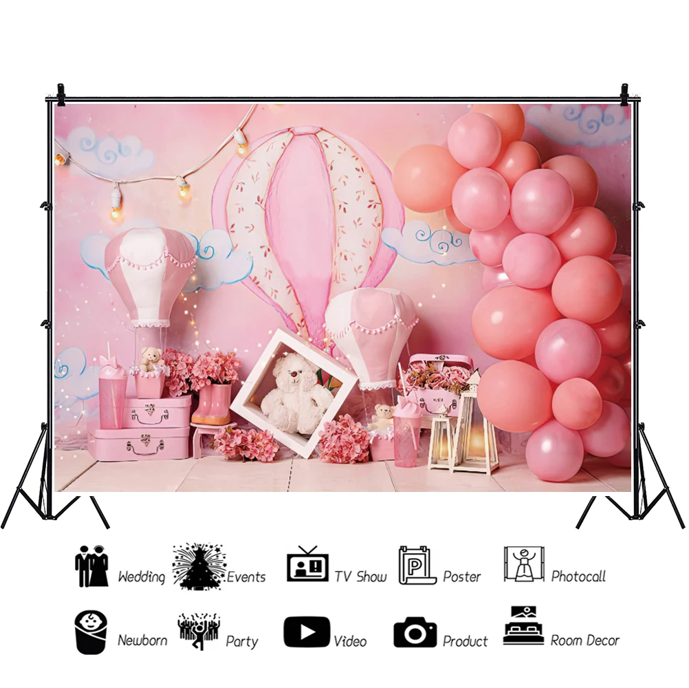 Yeele Bé Gái Sinh Nhật Photocall Hồng Khí Cầu Khí Nóng Gấu Chụp Ảnh Phông Nền Chụp Ảnh Nền Cho Studio Ảnh