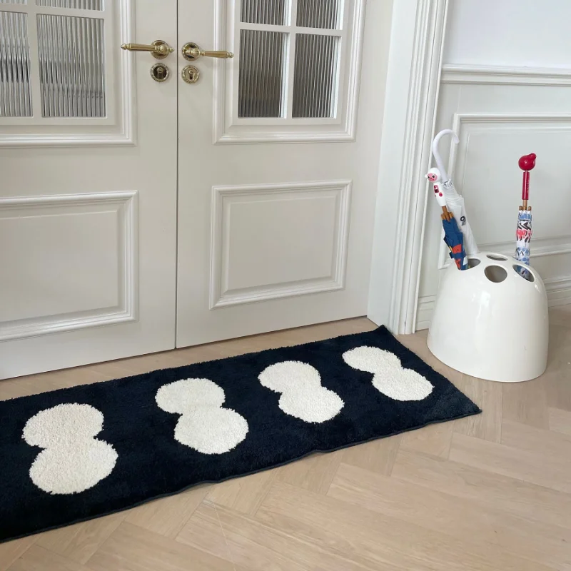 Tapetes quadriculados para sala de estar Tapetes de alta qualidade Tapete de cabeceira do quarto acolchoado Tapete preto e branco, Decoração para