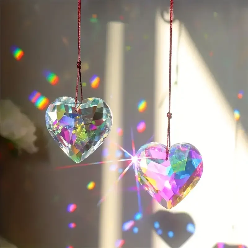 1pcs Heart Shaped Suncatcher For Window, Crystal Rainbow Maker, Chandelier Pendant For Home Decor, Car Decor, Gift For Girl, Wed
