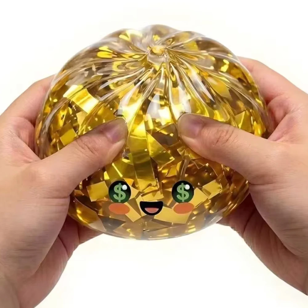 Cute Glitter Money Dumpling Gold Simulation Steamed Bun Decompression Toy for Anxiety Squishes Stress Balls Fidget Toy Gift