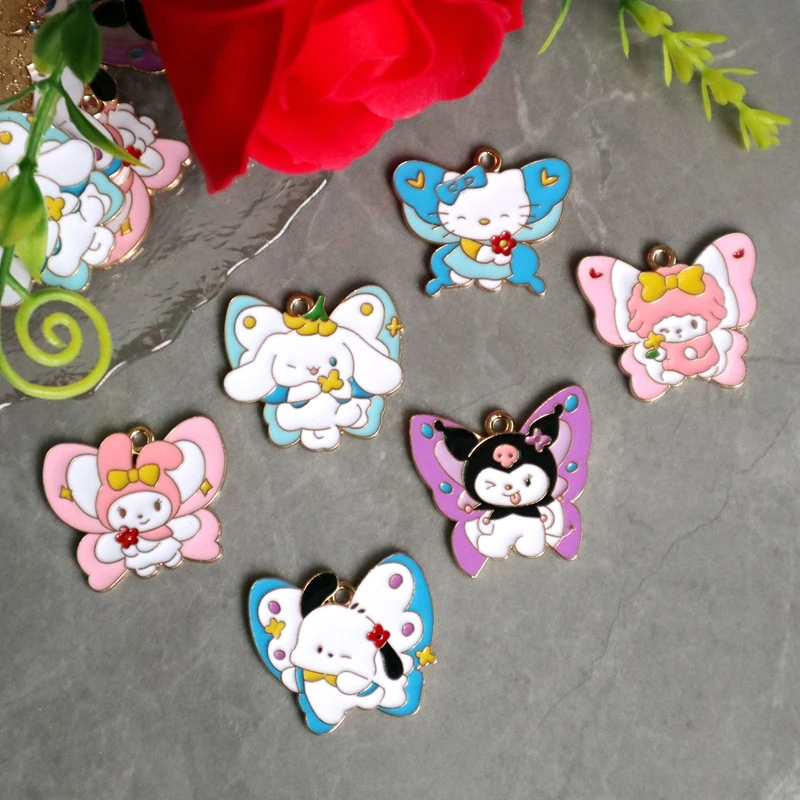 Sanrio Butterfly Alloy Metal Charms, Cartoon Anime, DIY Jóias Acessórios, Colar, Pulseira, Chaveiro Pingentes, 10Pcs