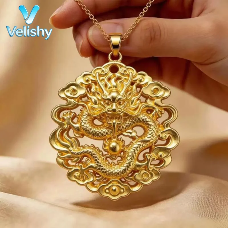 Traditional Chinese Style Gold Pendant 3D Embossed Matte Finish Auspicious Designs For Daily Wear Gifting Jewelry Collection
