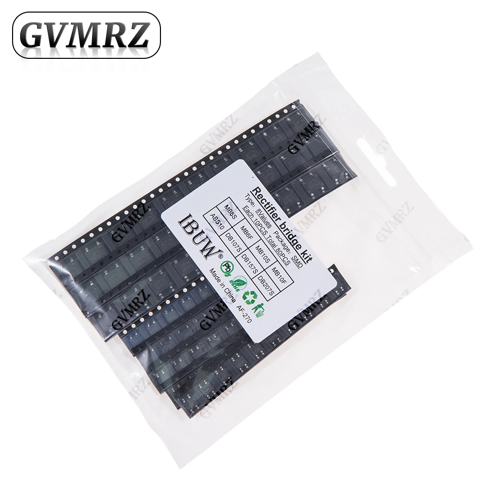 80PCS 8Values SMD Rectifier Bridge Kit MB6S/MB6F/MB10S for AC-DC Power Conversion & Electronic Circuit Repair kit