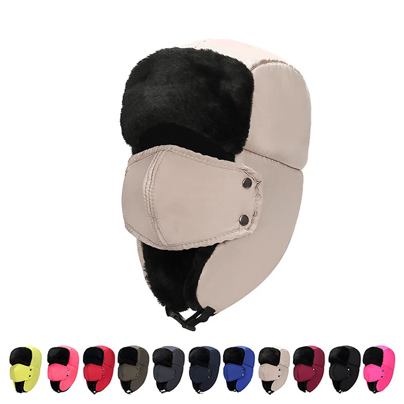 Winter Warm Cold Thickening Velvet Trapper Hat Men Women Outdoor Nose Ear Protection Cotton Bomber Hat Plush Windproof Mask