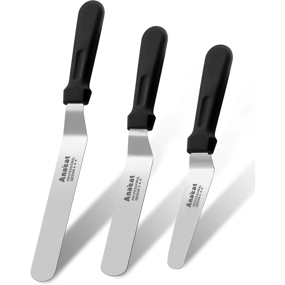 

Anaeat Icing Spatulas, Set of 3 Professional Cake Angled Offset Spatula with 4, 6, 8 Stainless Steel Blades - Thickened Frosting