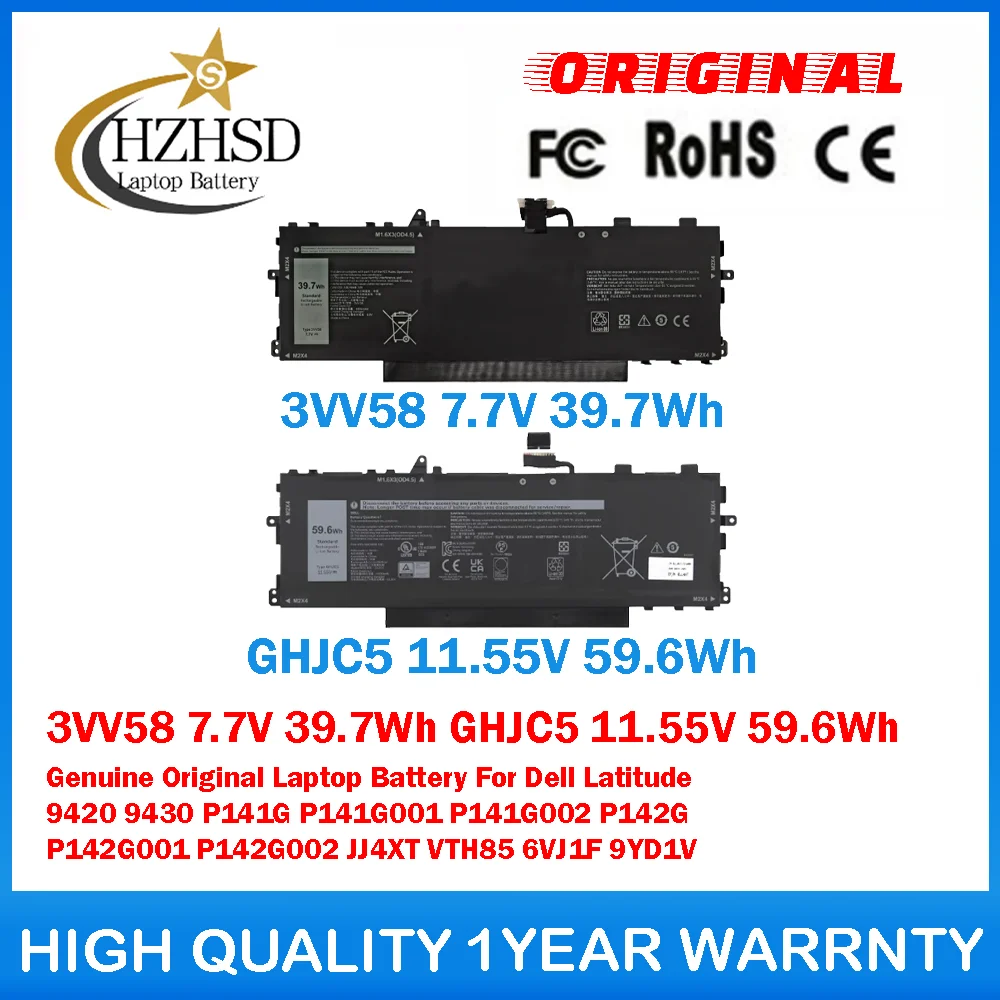 3VV58 7.7V 39.7Wh GHJC5 11.55V 59.6Wh Genuine Original Laptop Battery For Dell Latitude 9420 9430 P141G P141G001 P141G002 P142G