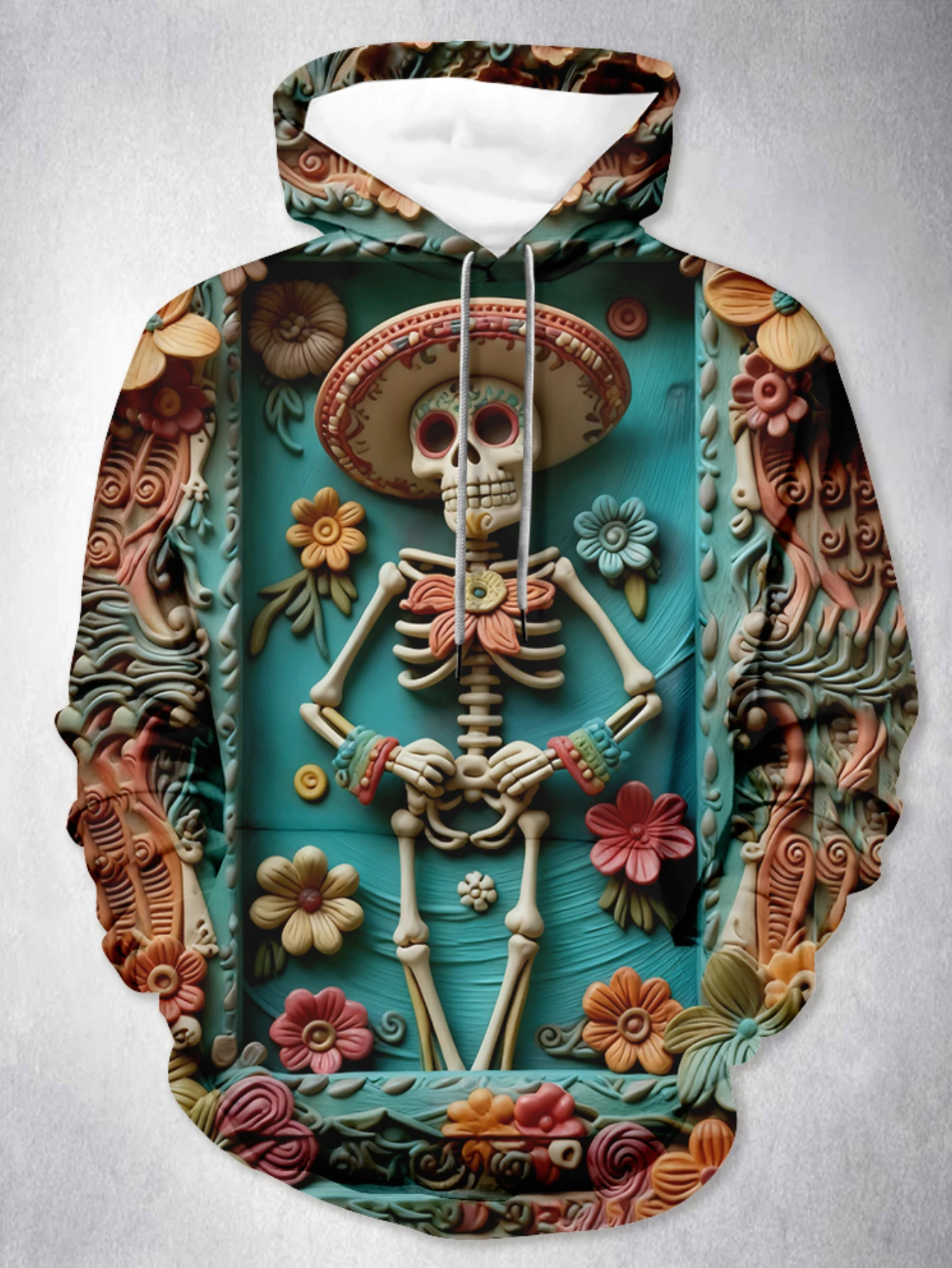 

3D Funny Skull Flower Pattern Printed Men's Sweatshirts Autumn Winter Lightweight Polyester Loose Casual Sport Hoodies Clothing