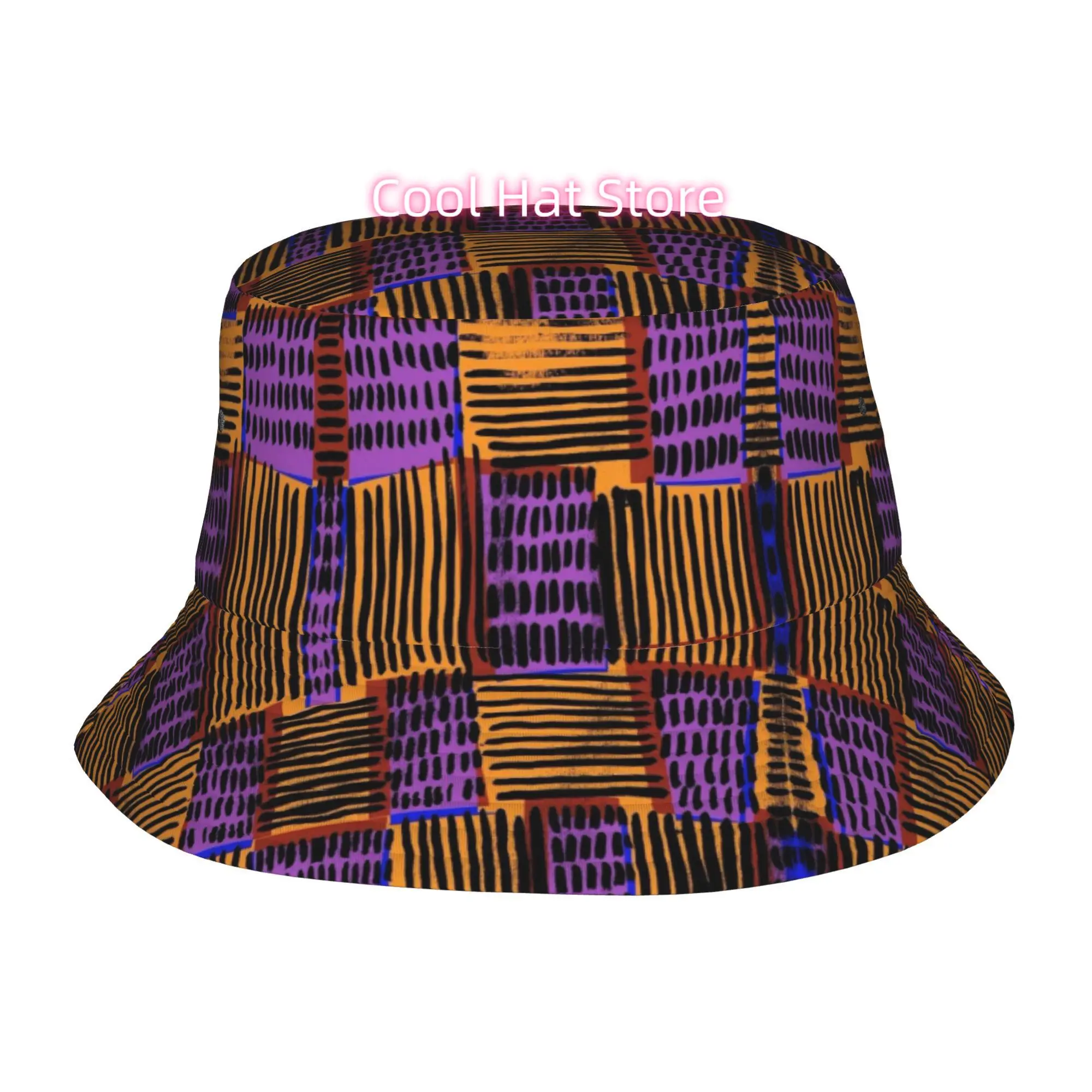 A Colorful Geometric Patterned Fisherman Hat, Fully Printed And Suitable for Both Men And Women, Is an Ideal Sun Hat for Outdoor