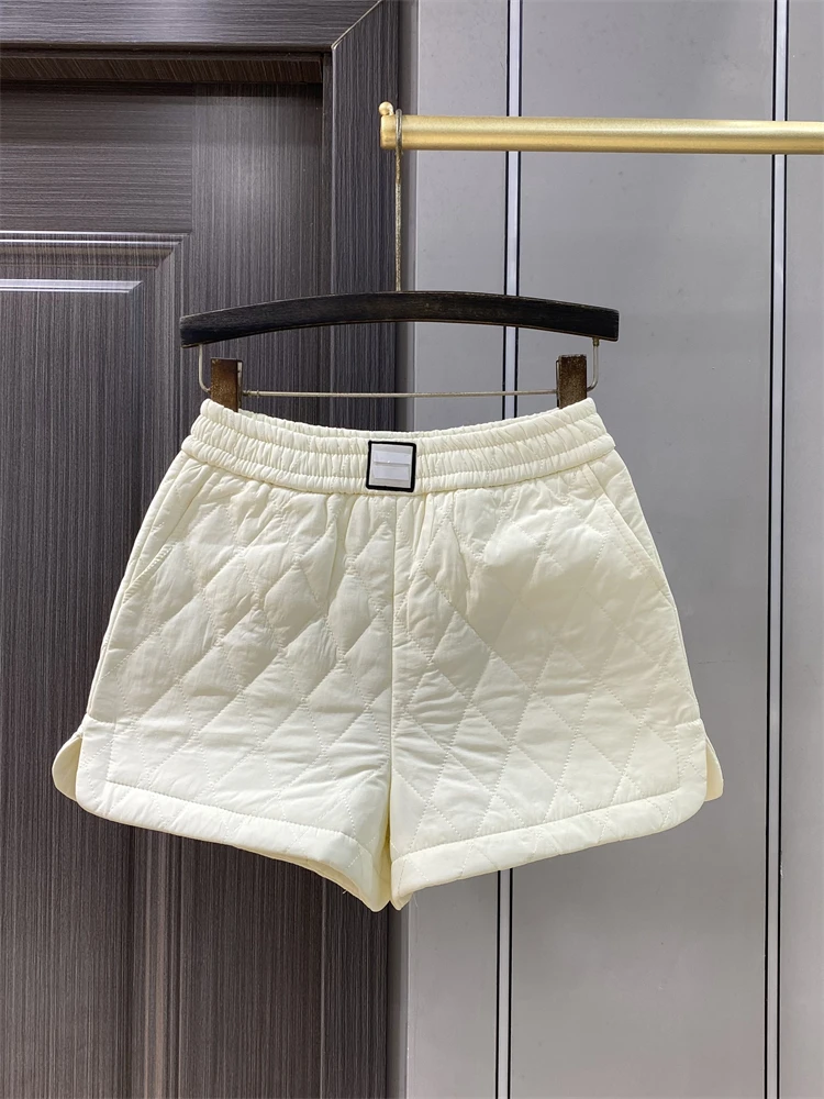 Pantaloncini con griglia a diamante tinta unita donna inverno elastico in vita clip in cotone caldo abbinato versatili pantaloni a trapezio con gambe larghe