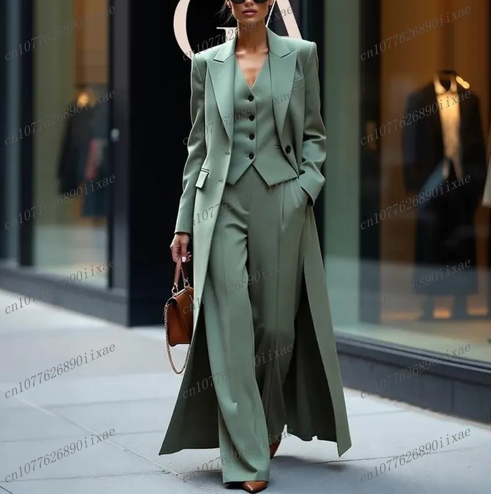 

Mint Green Long Blazer Women Suits Lady Business Office Tuxedos Mother Wedding Party Formal Ladies 3 Piece Set Jacket Vest Pants