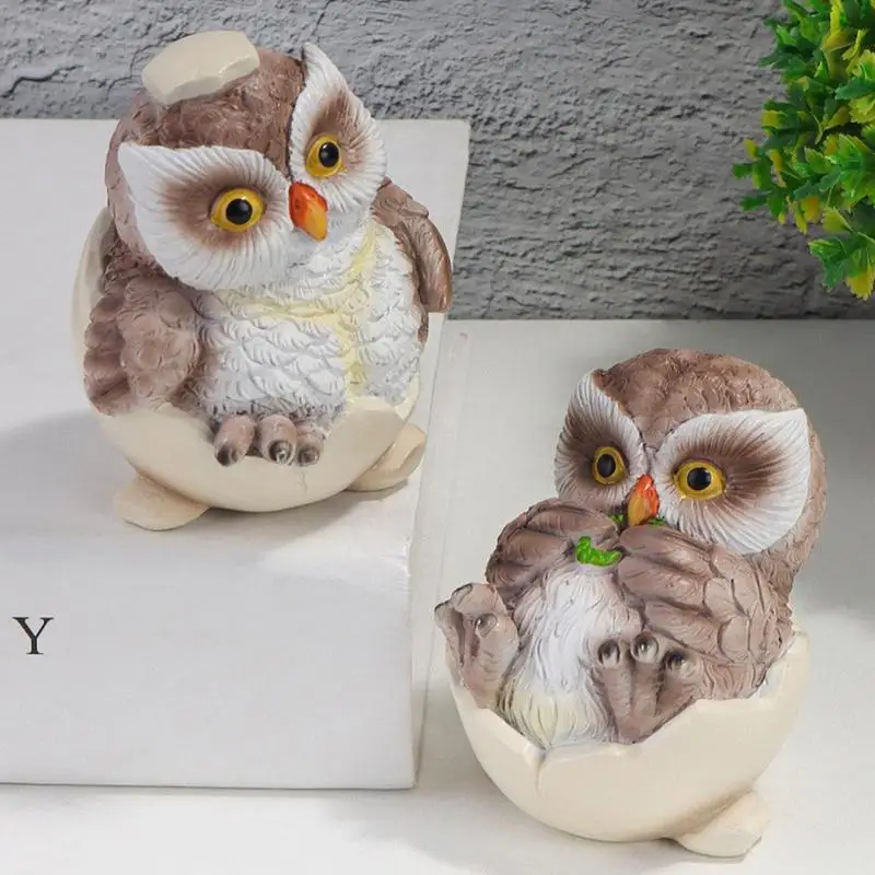 Figurines de hibou de bureau en résine, 2 pièces, Mini hibou avec coquille d'œuf, pour mousse, paysage bonsaï, belle Statue