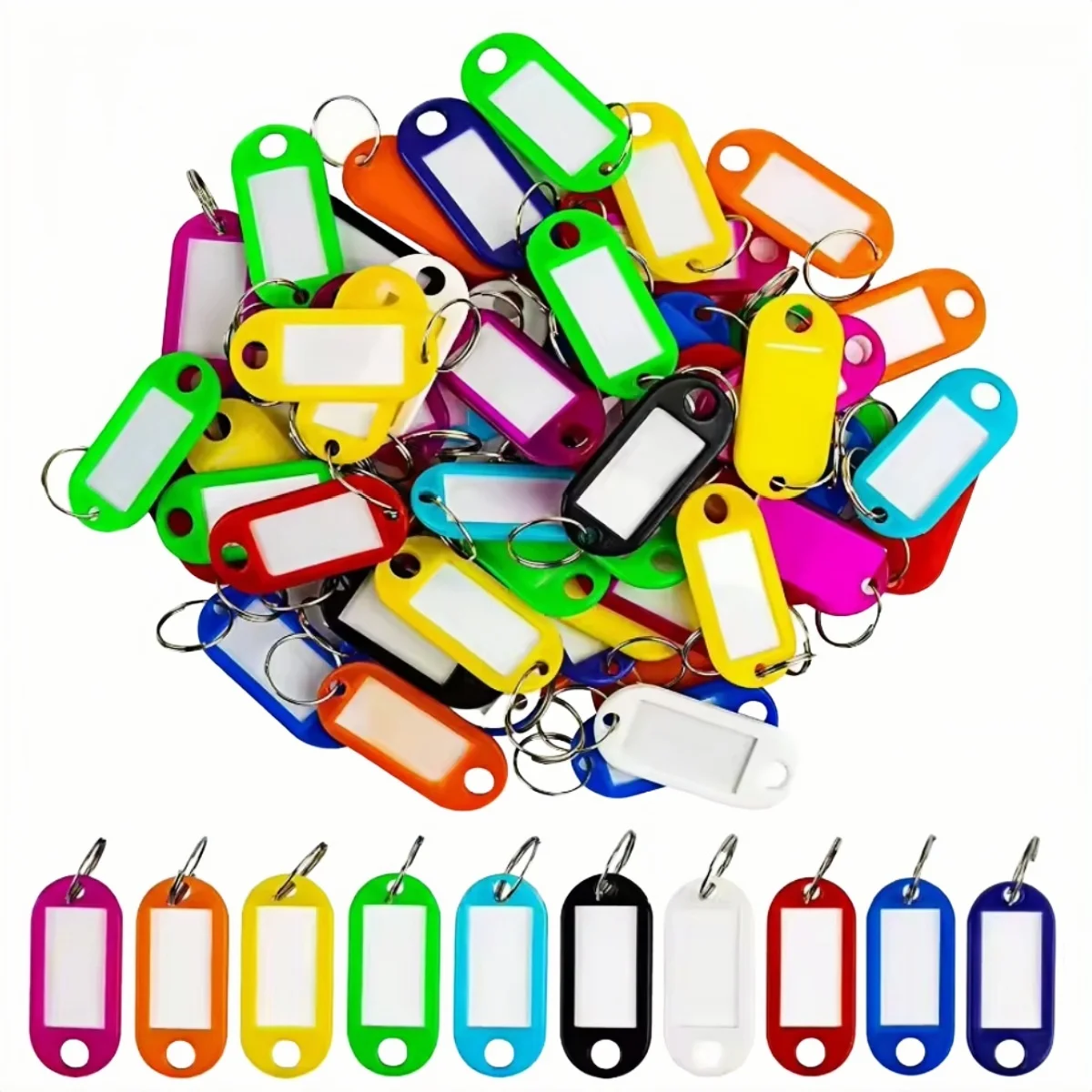 Writeable ABS Key Identifier Tags 50Pack, Blank Plastic Key Labels with Ring for Key Suitcase Cabinet Organization