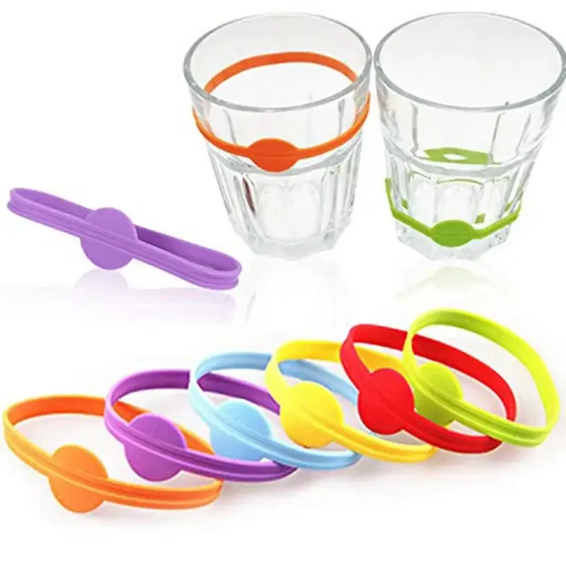 6/12/24/36Pcs Drink Marker Wine Glass Silicone Strip Tag Marker Reusable Beverage Wine Glass Mark Glass Silicone Strip Marker