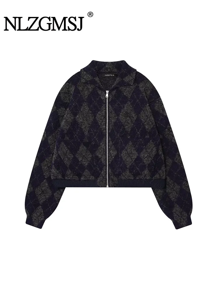 

NLZGMSJ винтажный повседневный шикарный женский свитер в сетку с круглым вырезом и длинными рукавами на молнии вязаные топы новая мода 2023 осенний свитер пальто