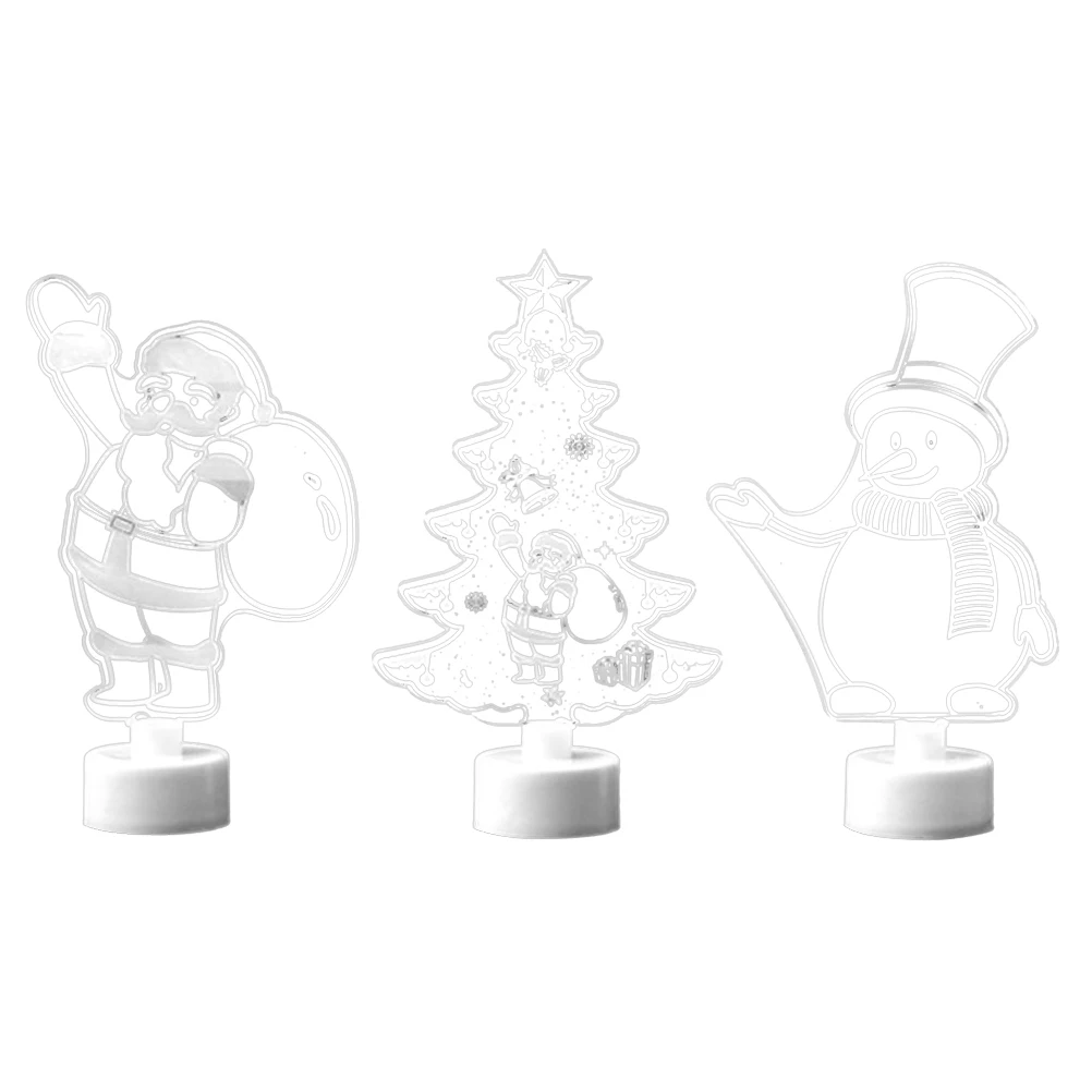 3 قطعة عيد الميلاد الاكريليك مصباح ملون تغيير ضوء الليل ديكور غرفة نوم المنزل شجرة ثلج سانتا كلوز