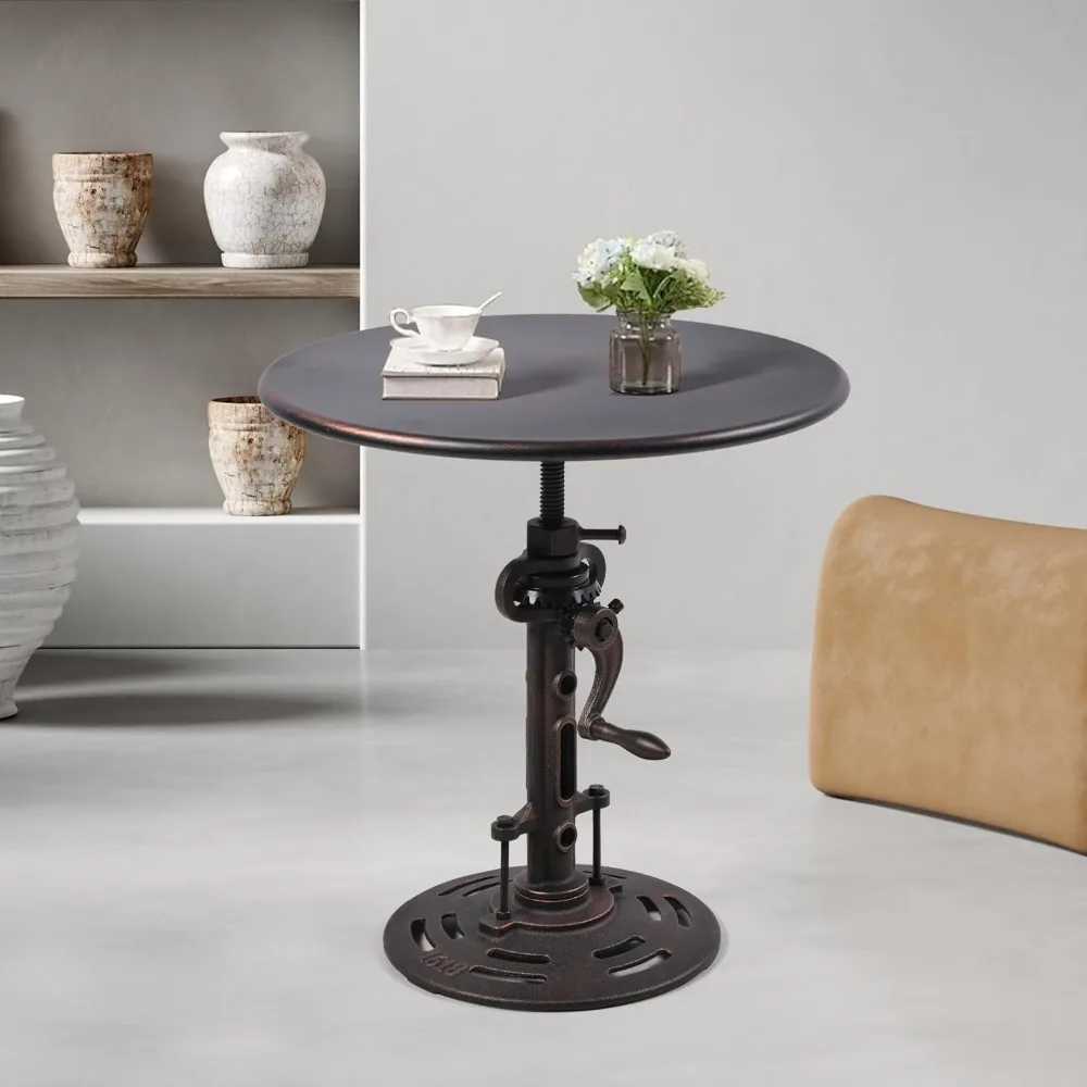 

Round 19.6'' Coffee Table Industrial Style Metal Tea Table Hand Crank Adjustable Height Side Table for Living Room