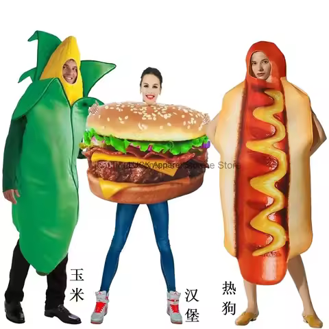Halloween Cosplay Carnival Stage Costume Funny Hot Dog Burger Corn Bar Party Costume Performance Costume