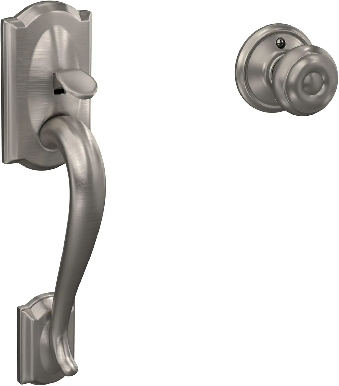 

Комплект ручек для входной двери с отделкой из матового никеля, универсальный, подходит для стандартных дверей, простая установка.