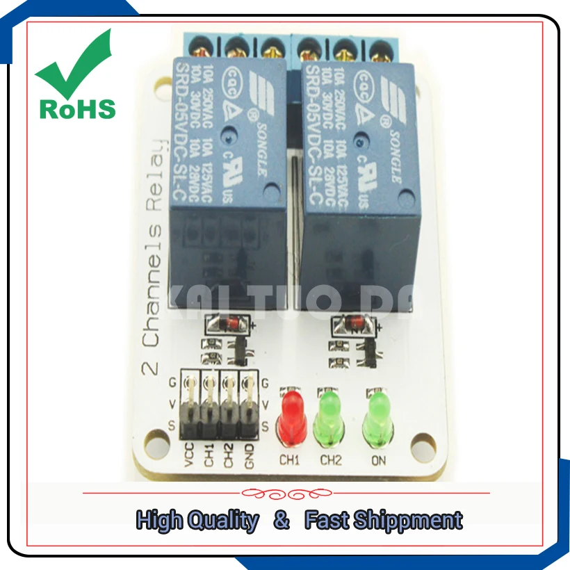 2-way/two channel 5V relay expansion board sunlephant 2-digit relay module electronic building blocks white
