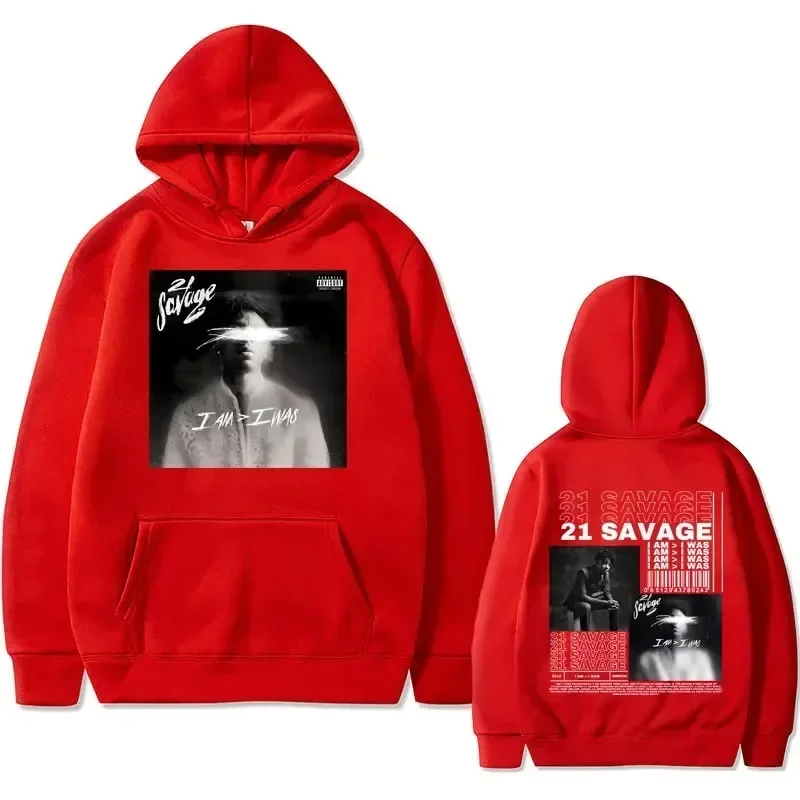 Rapper 21 Saavvage I Am I Was Music Album Graphics Hoodie Men Hip Hop Vintage Oversized Sweatshirts Male Fleece Hoodies Streetwe