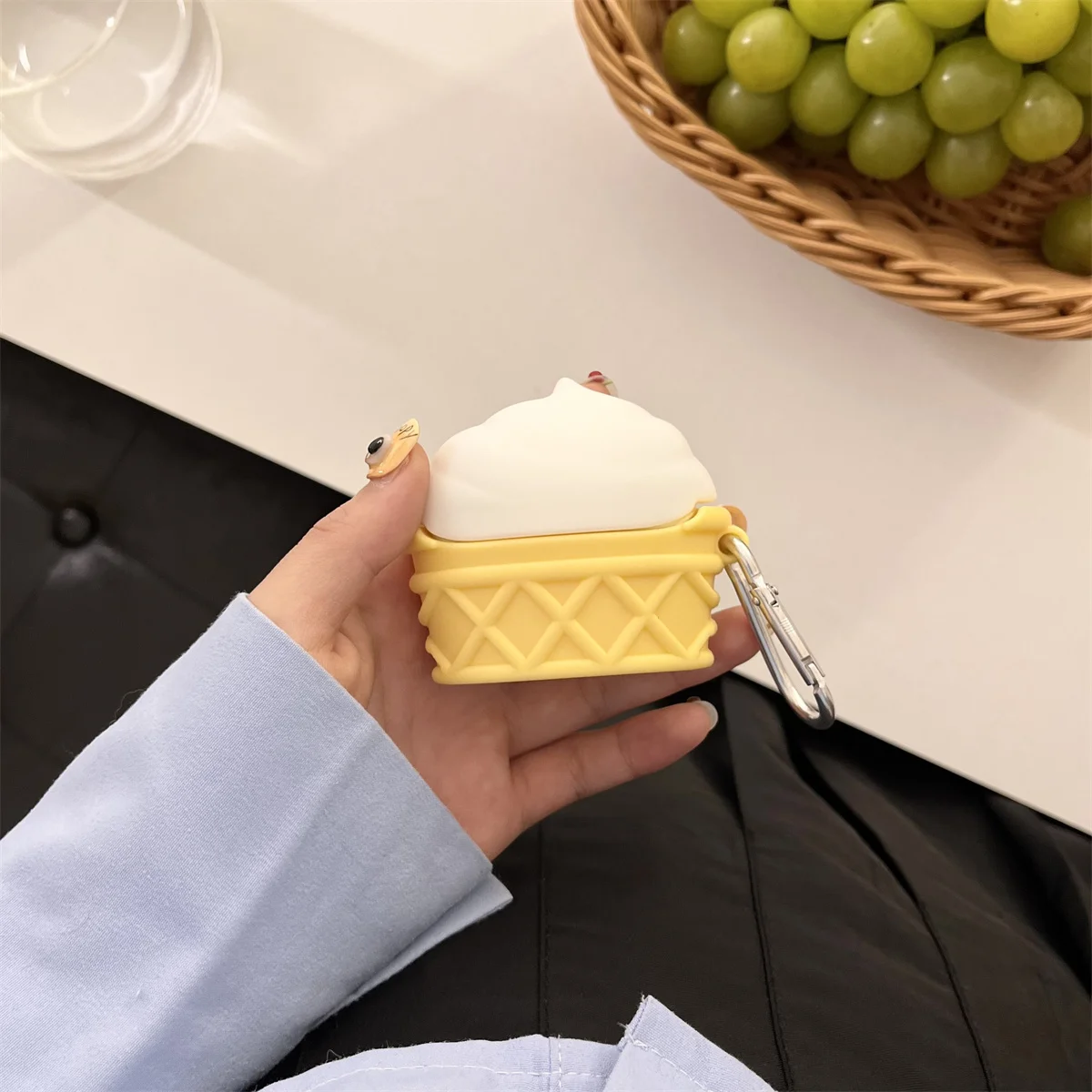 غطاء سماعة رأس إبداعي بتصميم مخروط الآيس كريم مع خطاف ، غطاء لسامسونج جالاكسي براعم 3 ، براعم 3 برو ، لطيف ، من من من من من الخارج