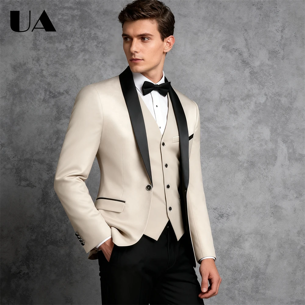 

Tailored Mens Suit Set (Jacket Vest Pants) XXS-7XL Shawl Wedding Suit for Groom One Button Slim Fitting Formal Suirs Prom Tuxedo