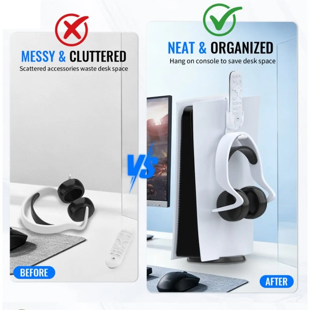 PHONE&GEAR For Accessories Headphone Stand Mount for PS 5 Console Anti-Slip Gaming Headset Hanger Holder Headphone Hook
