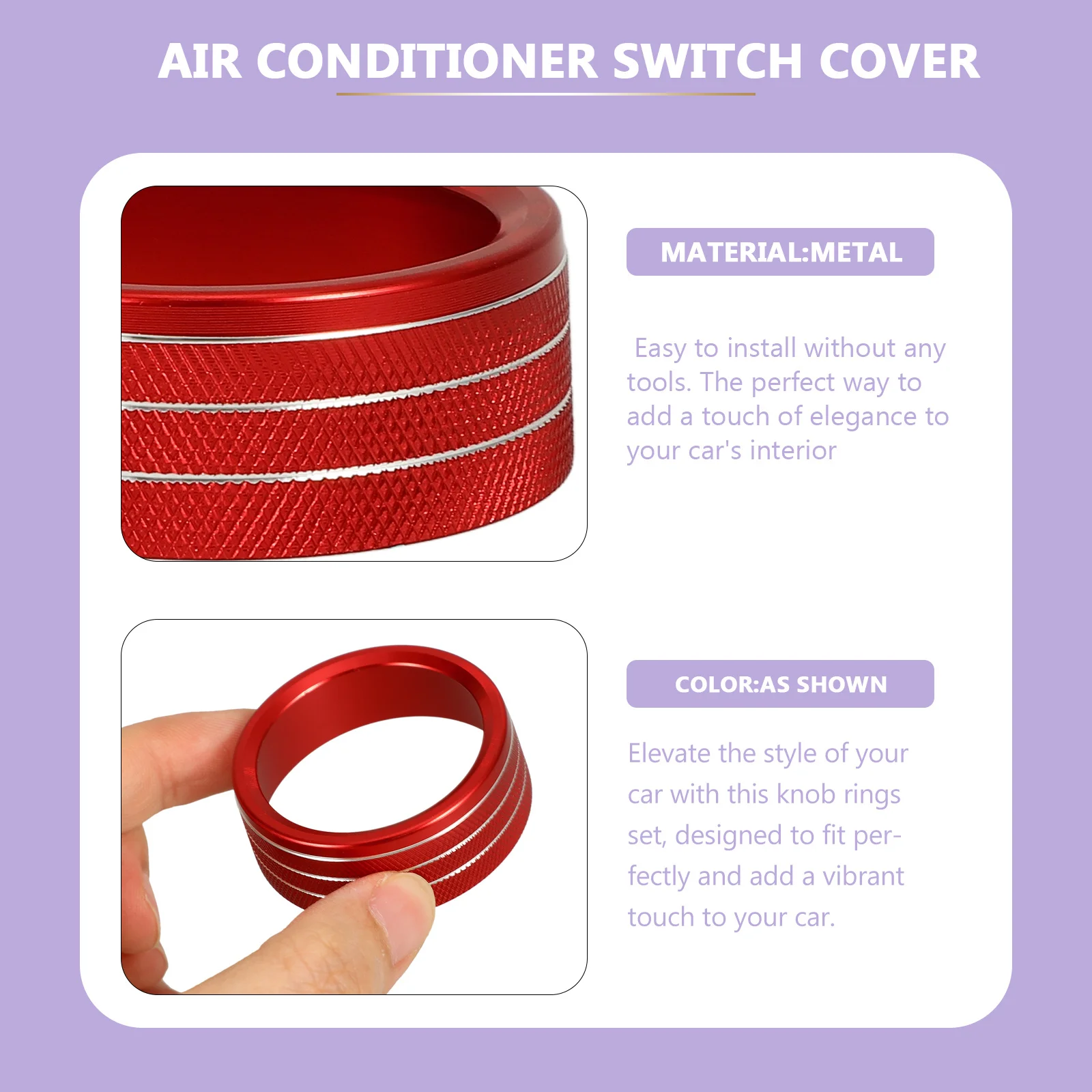 

3Pcs Air Conditioner Button Knob Rings Aluminum Car Interior Button Covers Simple Install Car Air Conditioner Control Knob