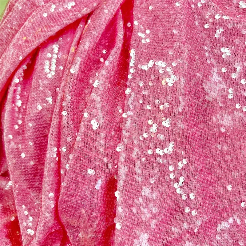 

Pink/Fluorescent Green fishscale 9mm big sequin fabric cross-border for multi-color wedding dress bags bead embroidery fabric