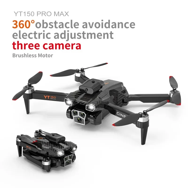 YT150 360° Intelligent Obstacle Avoidance Drone 4K Three Camera Electric Adiustment Brushless Motor RC Quadcopter Toy gift