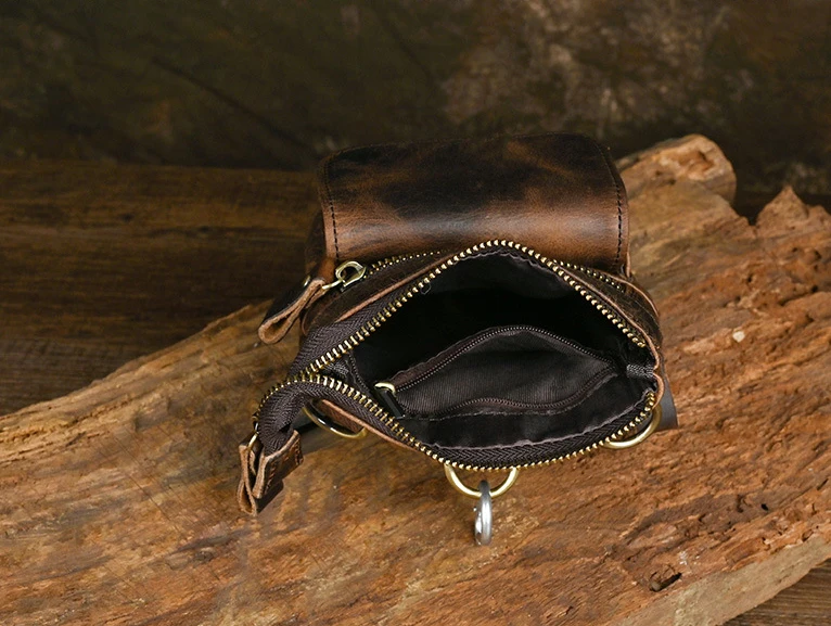 Genuine Leather Waist Bag Vintage Men Multi Function Portable Outdoor Casual Split Hook Wear Belt Crossbody High Quality Pouch