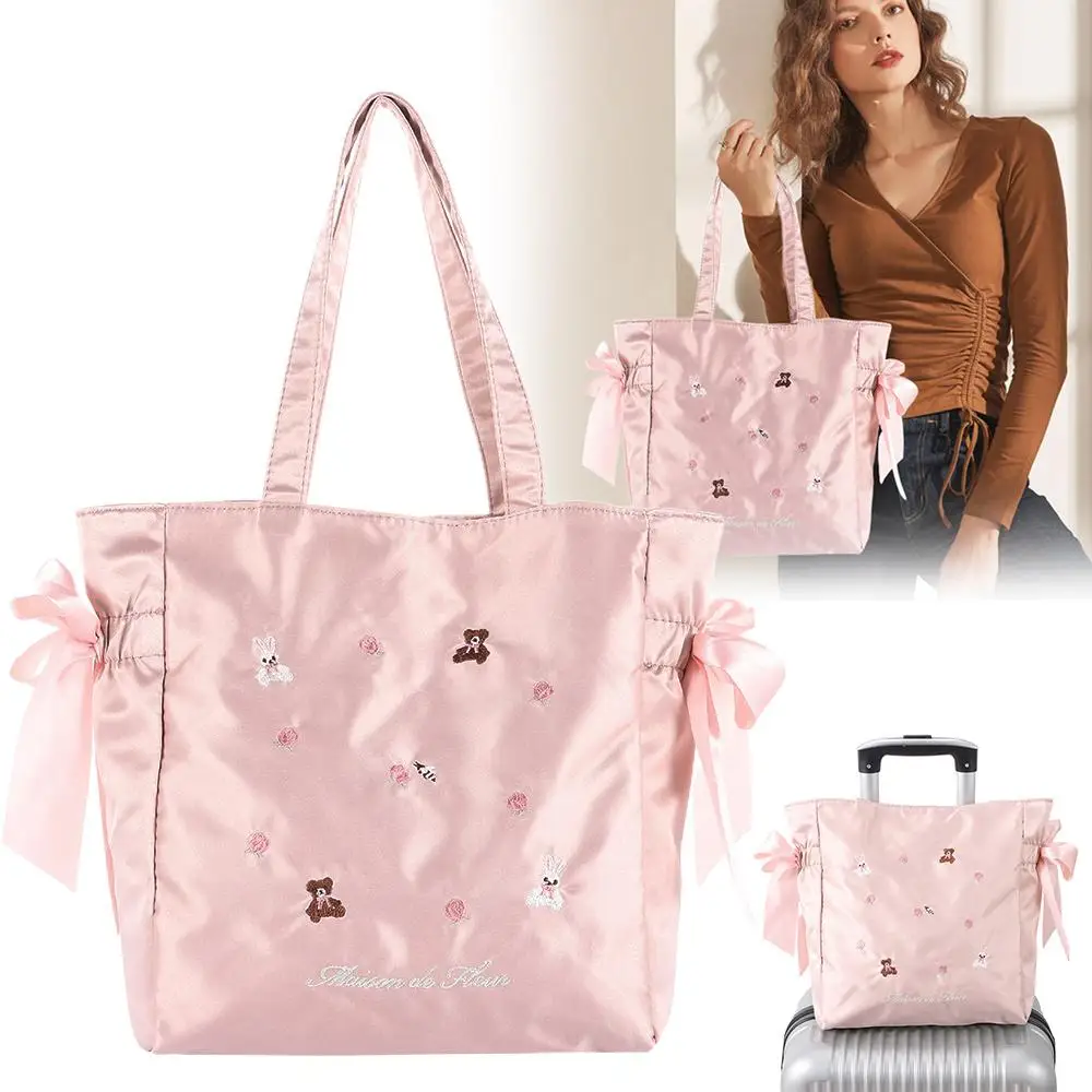 Korean Harajuku Pink Shoulder Bag Kawaii Embroidery Handbags Grunge Aesthetic Purses Messenger Cute Tote Bags Women