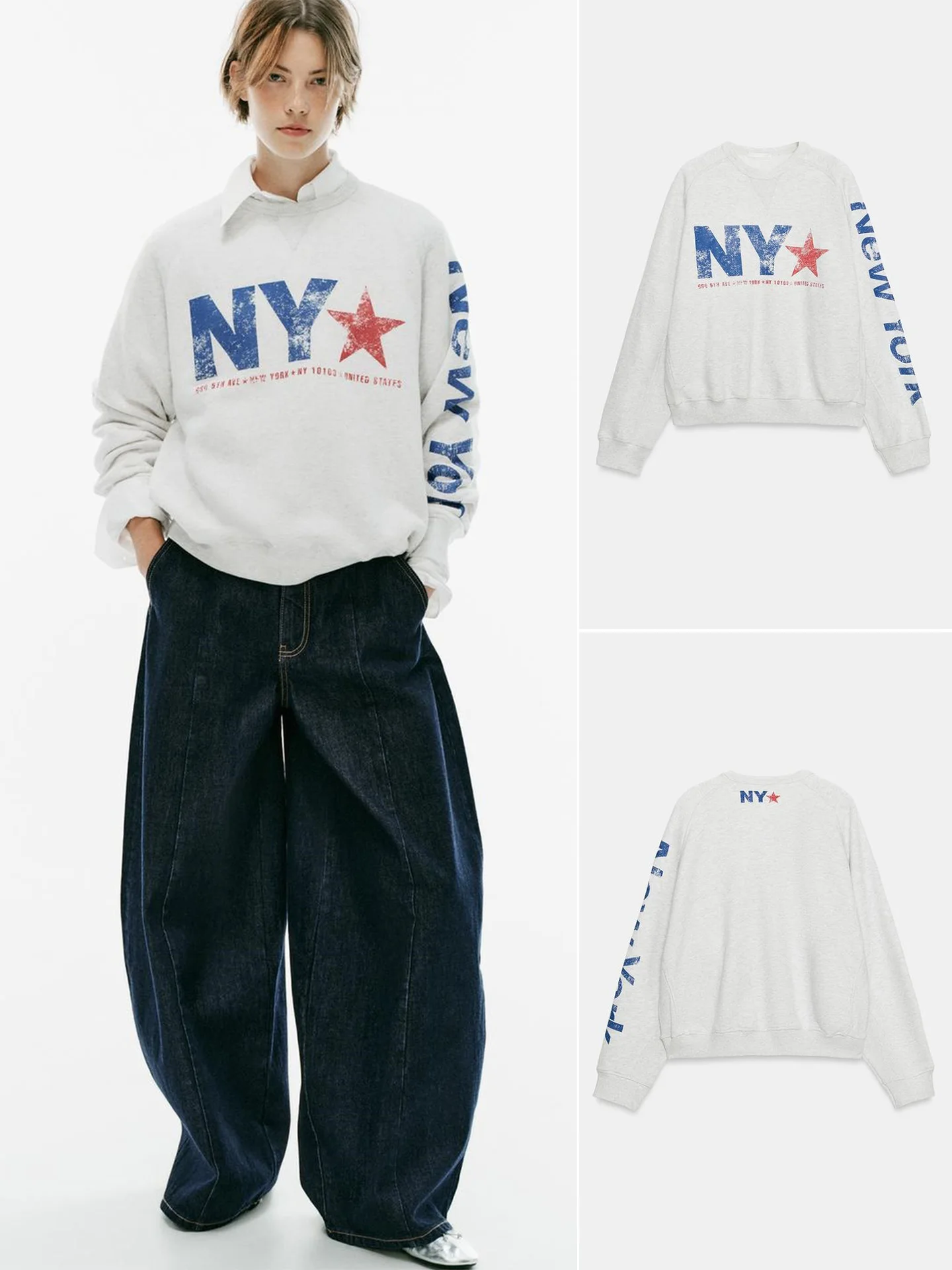 Loose Fit Long Sleeve round Neck Sweatshirt New Autumn Women's Fashion Layered Design Color Block Print Ribbing Detail Hoodie
